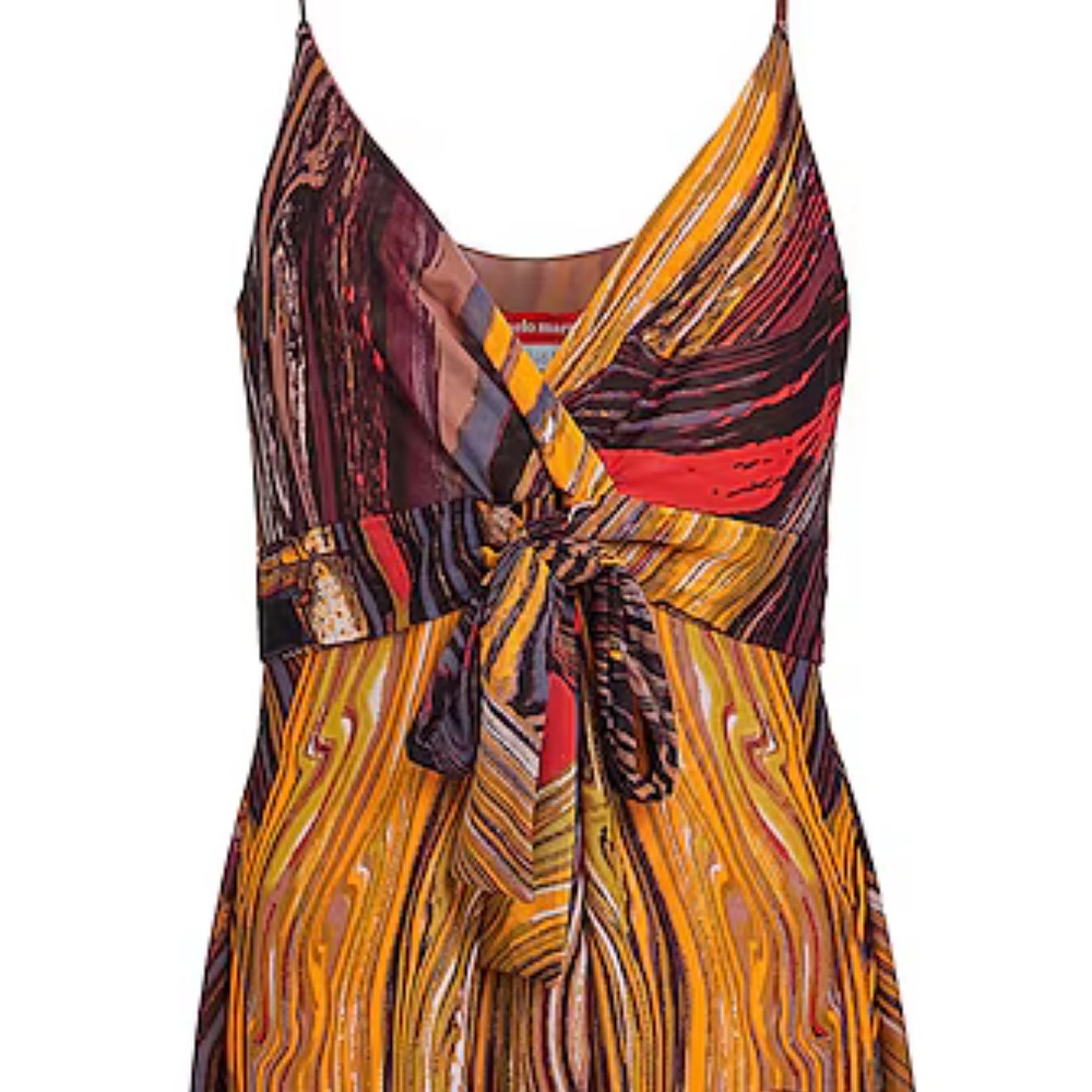 Colorful Strappy Dress with Tie Front
